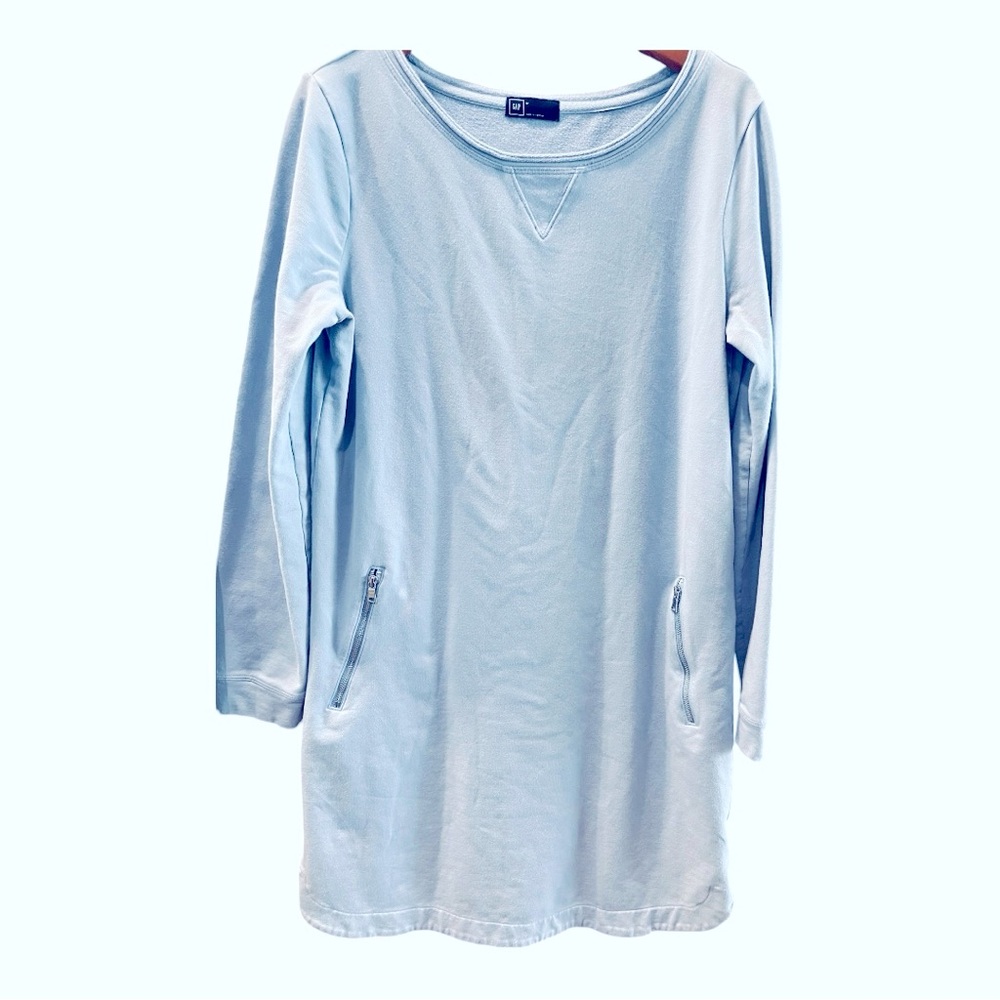 GAP French Terry Zipper Shift Dress - Size Medium Beach Blue
